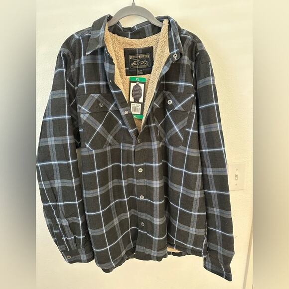 NWT Men’s Grizzly Mountain Flannel Jacket Blue Plaid Sherpa Lined Snap Down XL - Picture 5 of 7